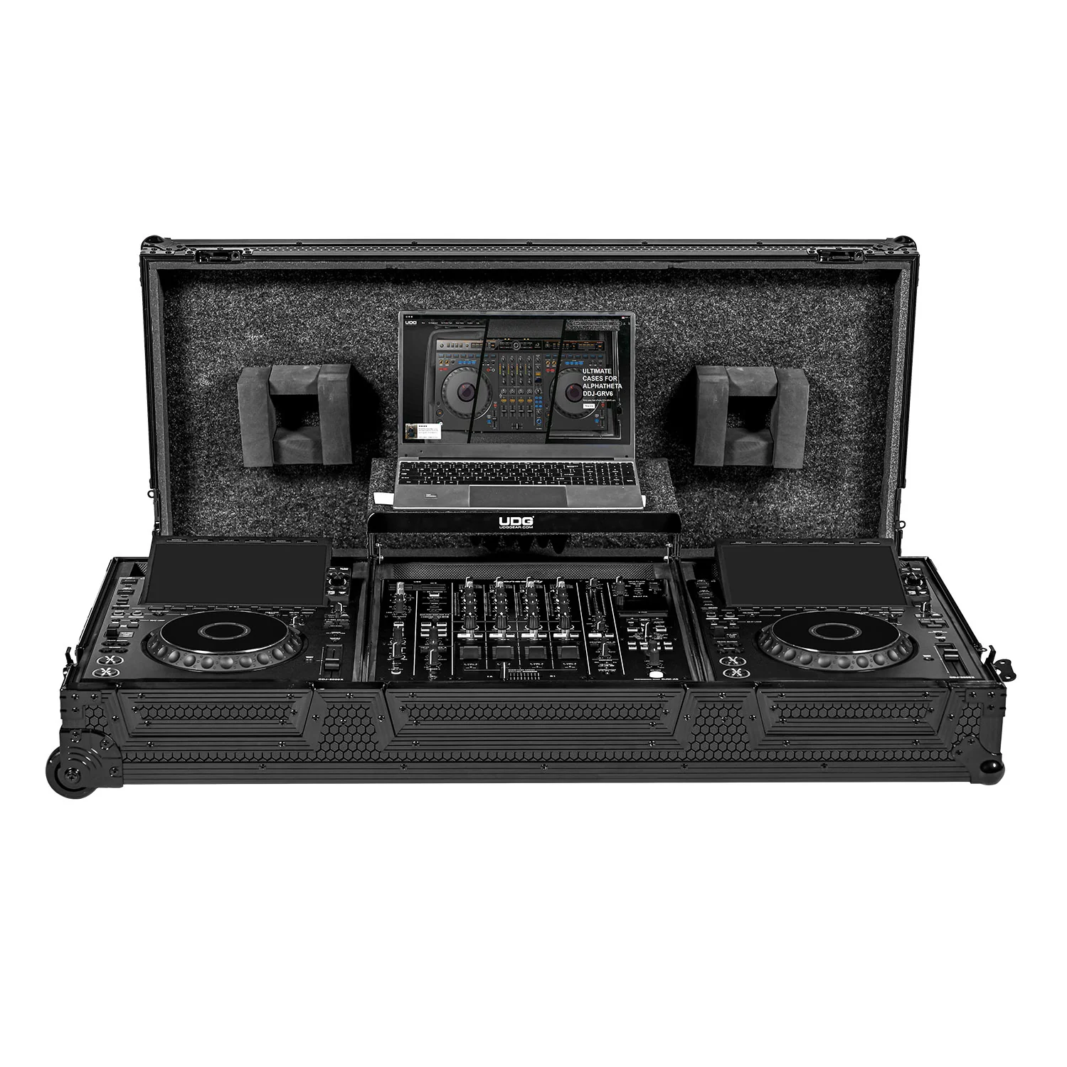 UDG Ultimate Flight Case Set AlphaTheta CDJ-3000X/DJM-A9 Black Plus (Laptop Shelf + Wheels) - Image 3