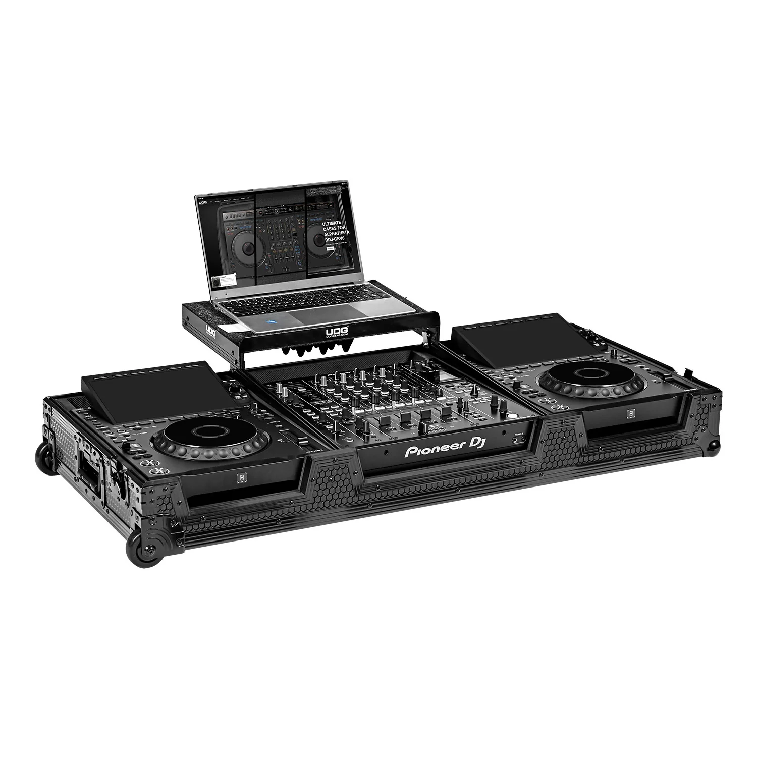 UDG Ultimate Flight Case Set AlphaTheta CDJ-3000X/DJM-A9 Black Plus (Laptop Shelf + Wheels) - Image 6